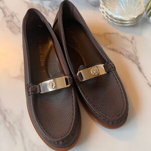 Anne Klein Dark Brown Loafers with Gold Accent